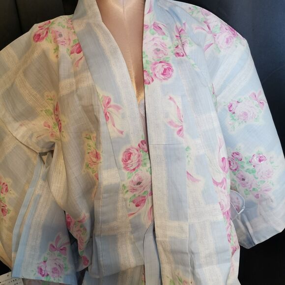 Light Blue Rose Lace Womens Yukata Kimono Floral Summer Japan Vintage Rare Retro - Picture 6 of 8